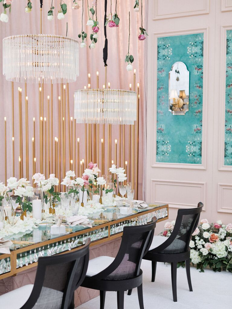 blush wedding reception with residential-inspired decor
