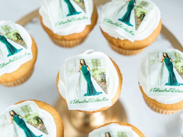 Custom cupcakes with picture of bride