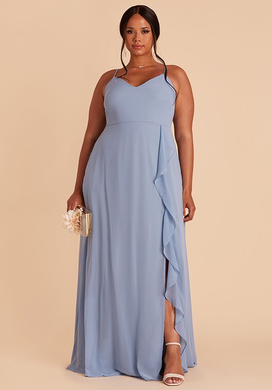 Birdy Grey Theresa Dress in Chiffon Dusty Blue V-Neck Bridesmaid Dress - 4