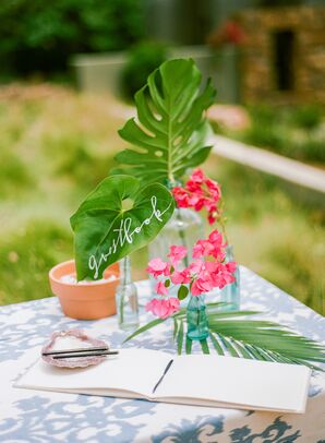 Guestbook with Tropical Banana Leaves and Seashell Detail