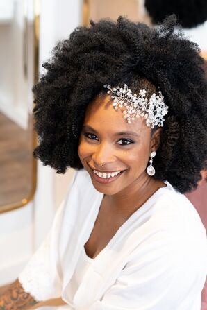 Bride With Crystal Hairpiece and Drop Earrings