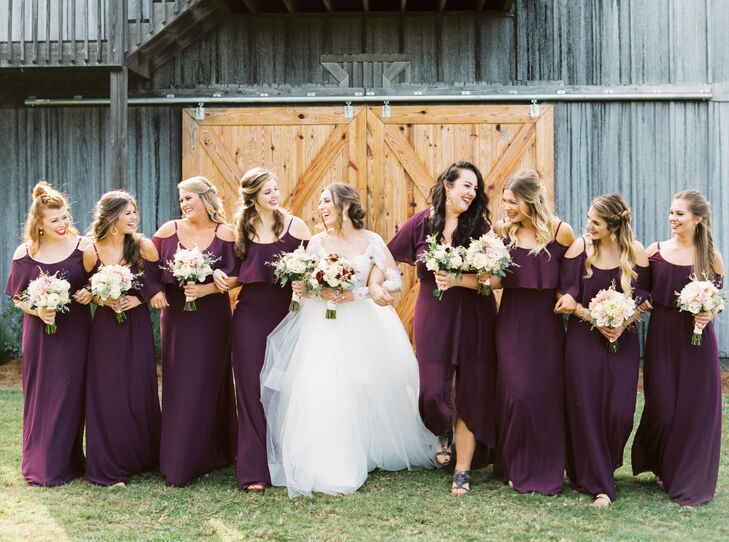 Long Chiffon Dress for Bridesmaid with Bow Plum main image 1