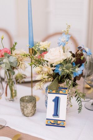 Tile Table Number and Blue Taper Candle