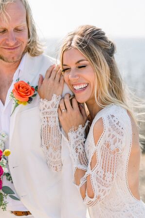 Bohemian Bride with Long-Sleeve Lace Wedding Dress