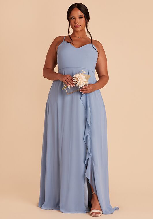 Birdy Grey Theresa Dress in Chiffon Dusty Blue V-Neck Bridesmaid Dress - 5