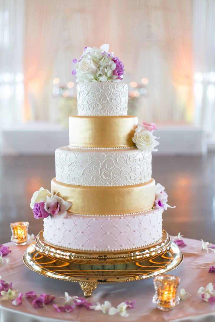 Gold Hand-Piped Wedding Cake