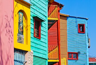 Gorgeous houses in a rainbow of color grace the streets of Buenos Aires, Argentina.