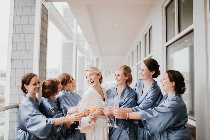 Pale-Blue Satin Bridesmaid Robes