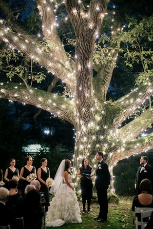 Exchanging Vows at Outdoor Nighttime Ceremony