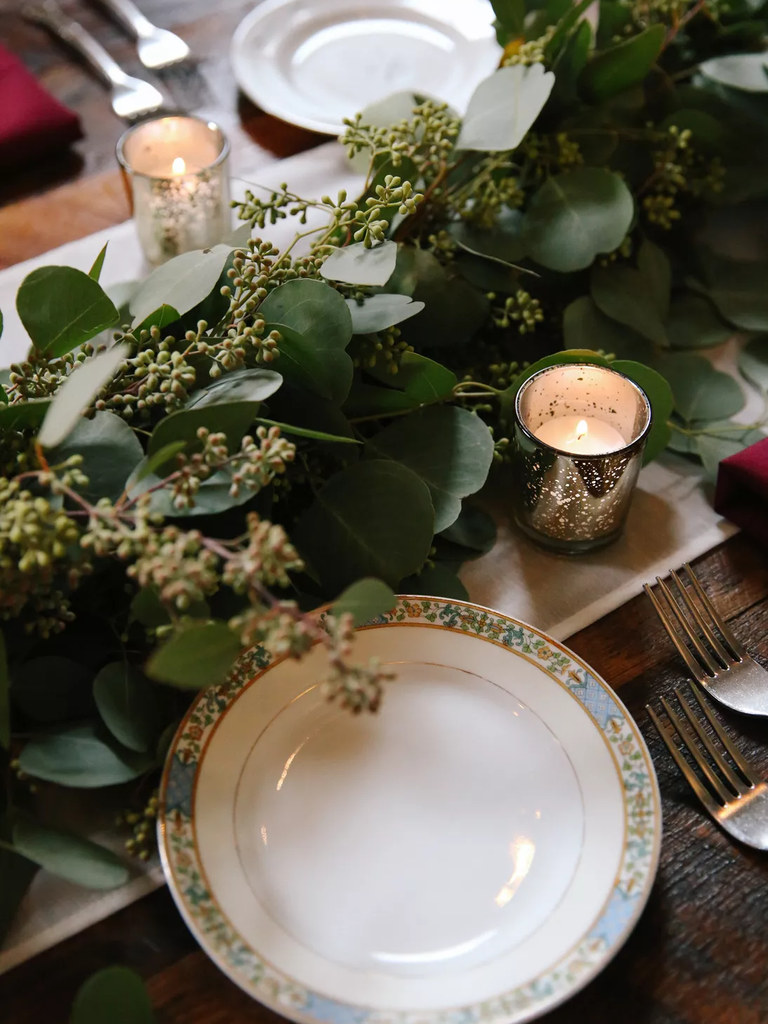 Vintage and industrial chic eucalyptus table runner