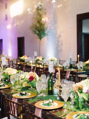 Gold Dinnerware and Green Grass Runner