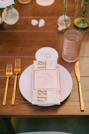 Pink Place Setting Atop Farm Table
