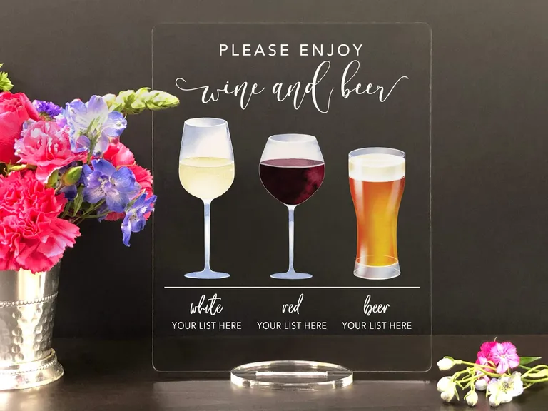 Wine and beer custom bar sign for wedding