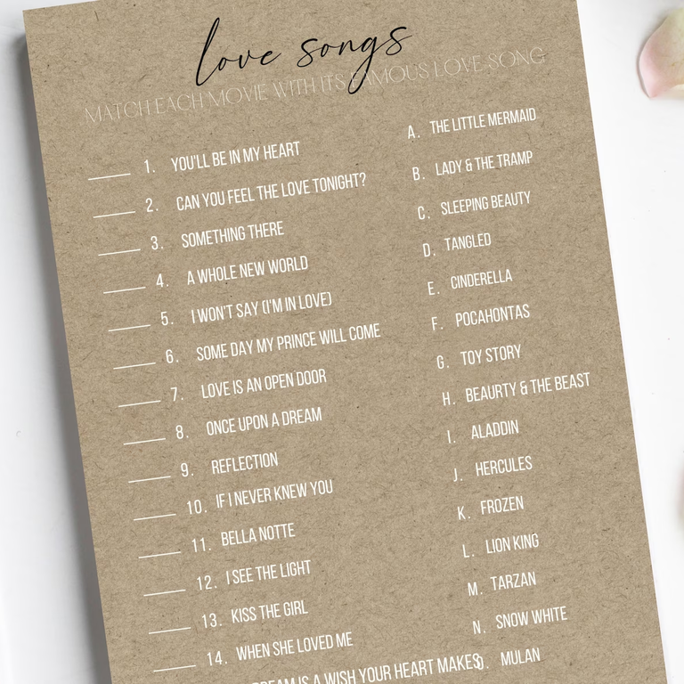 Celebrate More Co. Animated Movie Love Songs Game for your engagement party