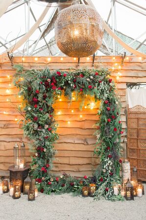 Christmas-Inspired Ceremony Arch for Wedding at Terrain at Styers in Glen Mills, Pennsylvania