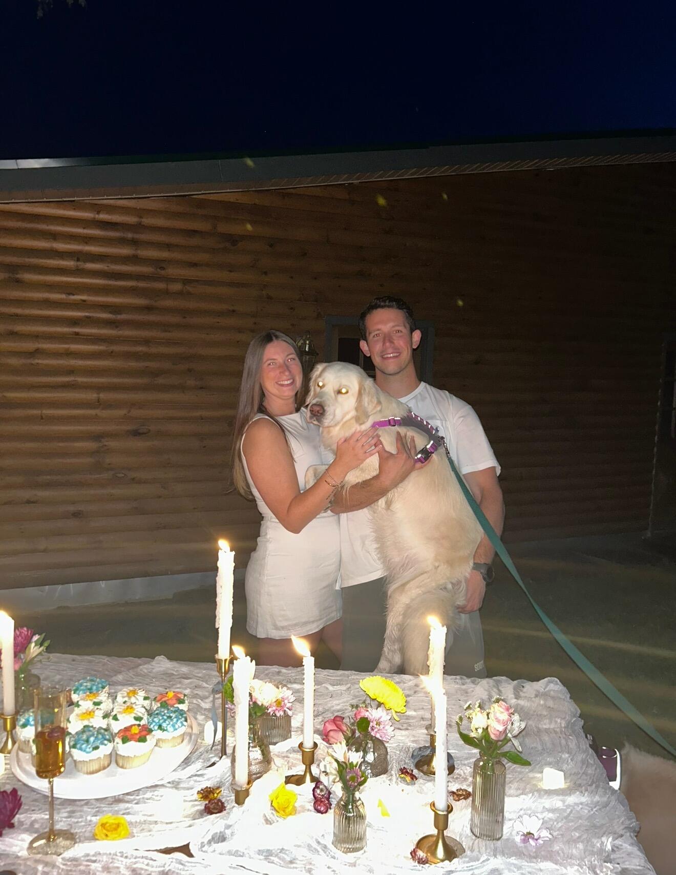 WE GOT ENGAGED!!! On our annual family vacation at Lake Winnipesaukee we took the boat out for a sunset on the water when a double rainbow appeared and Paulie asked me to spend the rest of our lives together! When we got back we had the best celebration and the entire house was decorated with cupcakes and champagne waiting for us! 