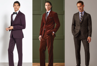 Collage of three fall-inspired suits for men