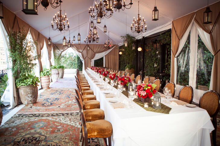 After exchanging vows in an intimate indoor ceremony, Stanley and Jason ushered their guests out to the rooftop terrace for an evening of dinner and dancing at the NoMad Hotel in New York, New York. Oriental rugs, sophisticated gold tufted seating and an abundance of candlelight created a warm, inviting environment with an undeniably intimate vibe.
