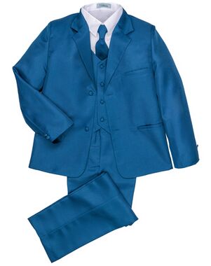 Little Tuxedos "Mason" Kids Cobalt Suit (5-Piece Set) Flower Girl Dress and Ring Bearer Outfit