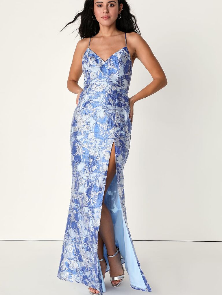Floral jacquard mermaid maxi dress from Lulus