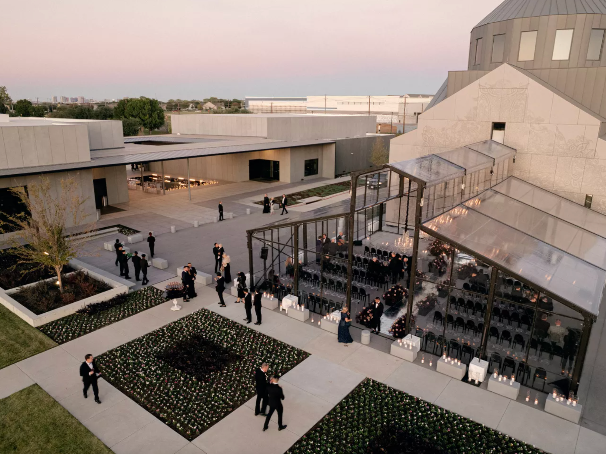 Aerial photo of outdoor reception space at Hall of Lights wedding venue in Dallas, Texas
