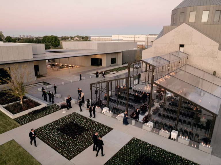 Aerial photo of outdoor reception space at Hall of Lights wedding venue in Dallas, Texas