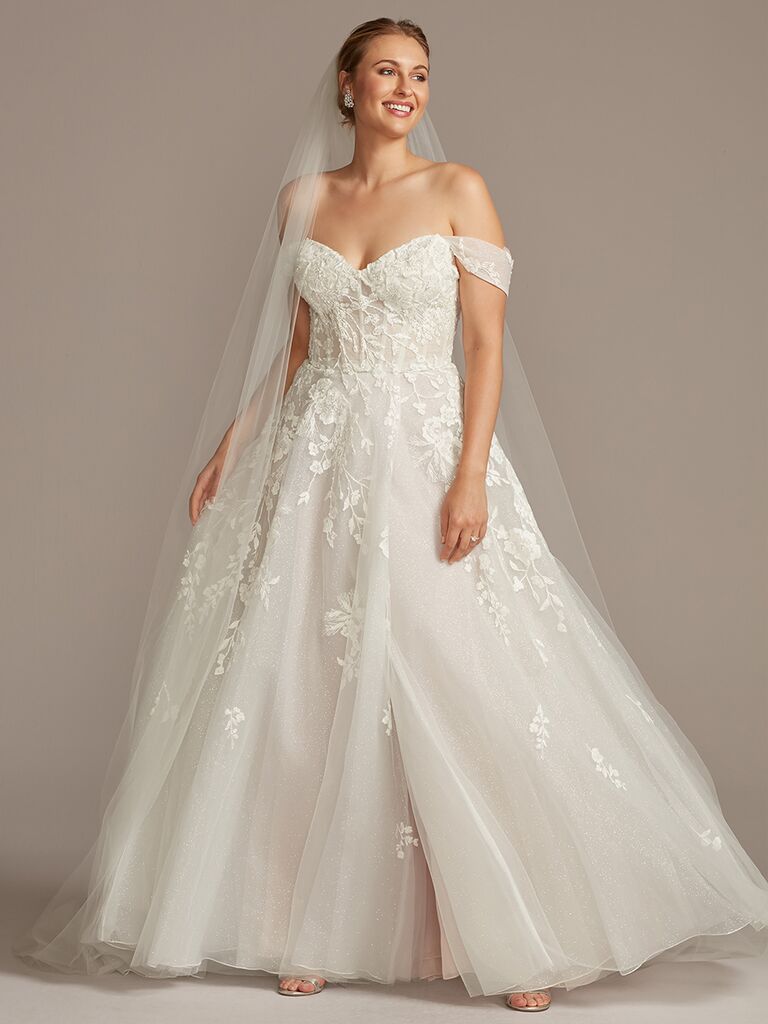 Galina Signature off-the-shoulder A-line wedding dress