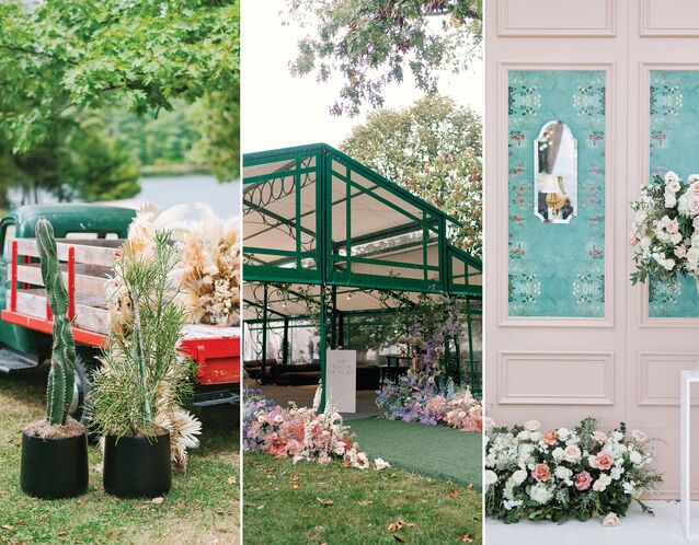 collage of 2023 wedding decor trends