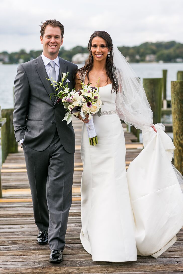 "I loved it the second I tried it on, Caitlin says of her Amsale wedding dress. "I wanted something I felt comfortable in and that fit my personality—not poofy or over the top."