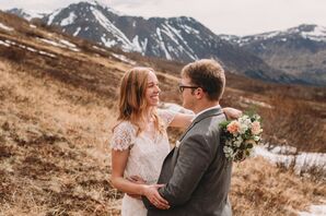 Romantic Bohemian Lace Column Wedding Dress with Cap Sleeves