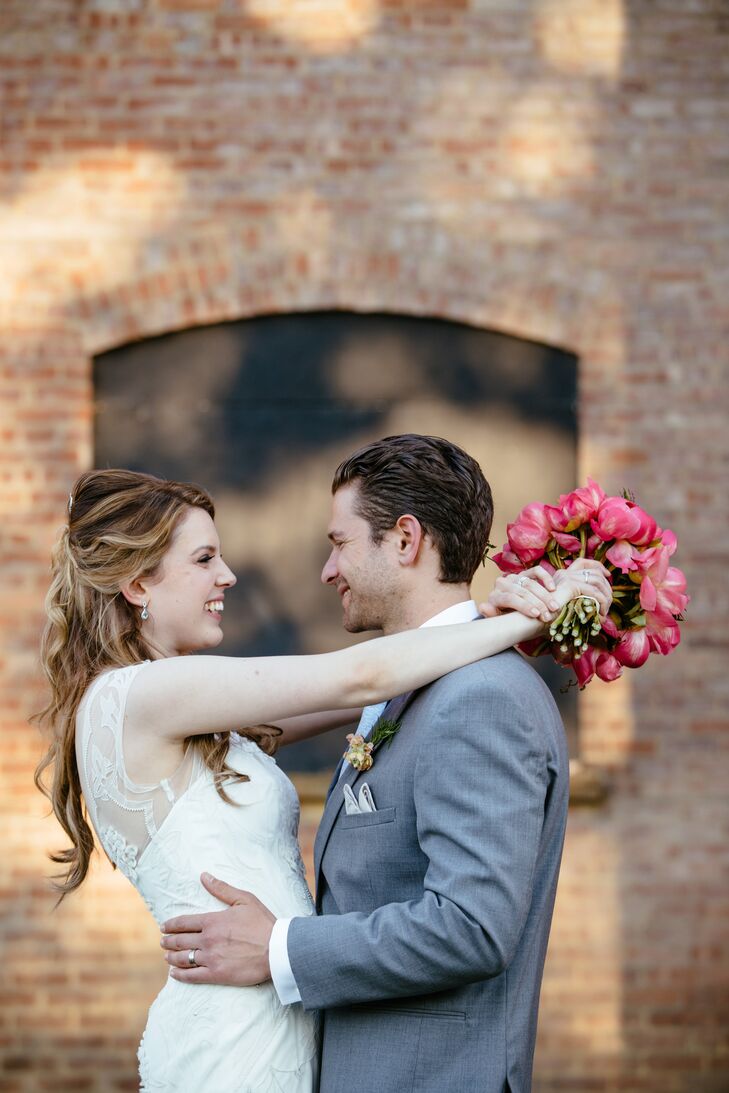Kate Thomas (27 and a writer) and Jordan Friedson’s (27 and a personal trainer) spring wedding was a fusion of industrial and timeless styles with a p