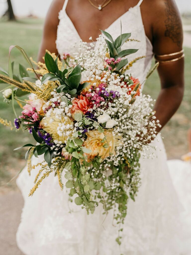 Wildflower bouquet at fairytale-themed wedding