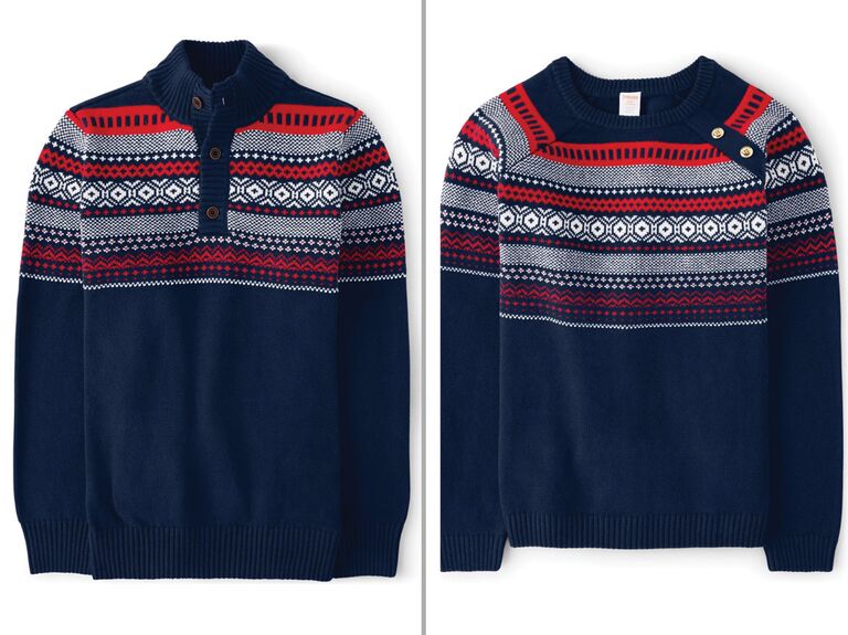 Navy, red and white Fair Isle matching couples Christmas sweaters