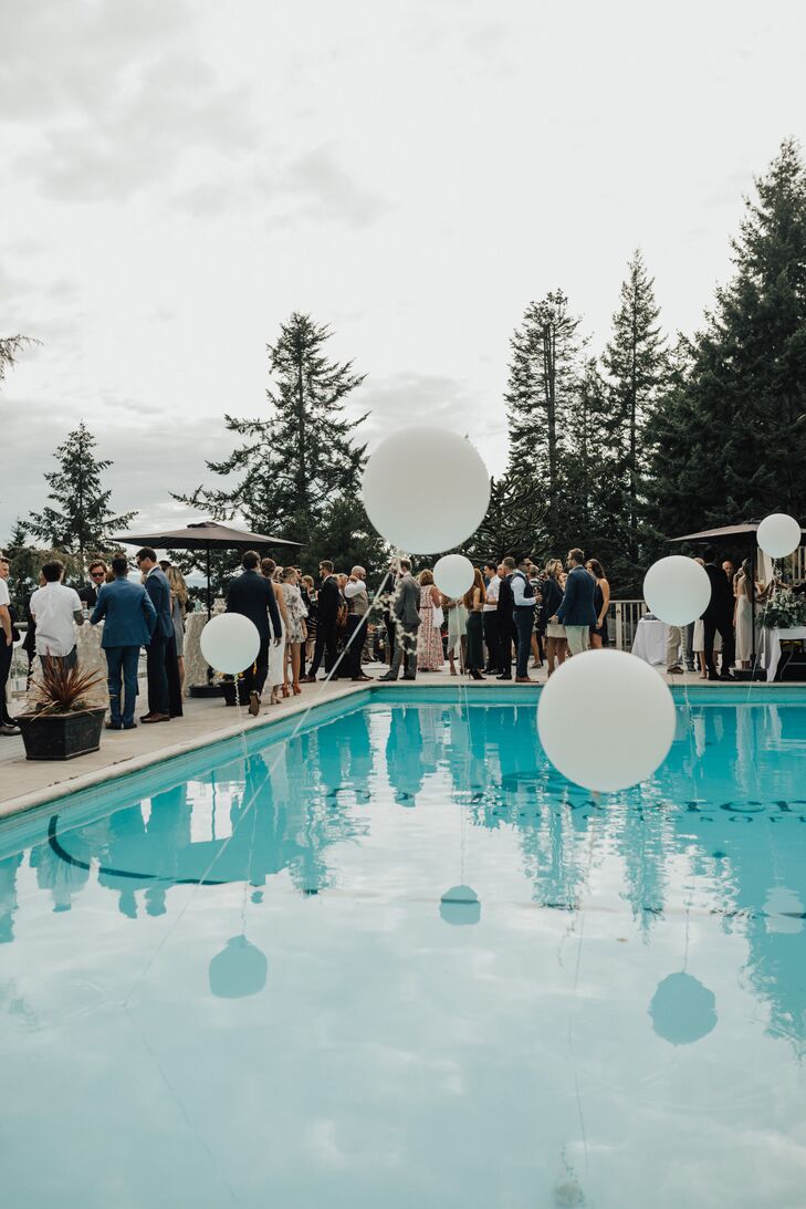 Poolside Cocktail Hour with White Balloons