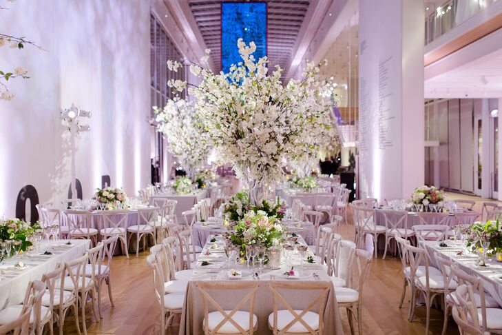 Dramatic White Centerpieces for Wedding Reception at The Chicago Art Institute
