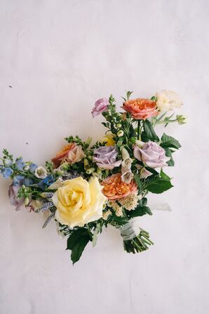 Colorful Wedding Bouquet With Yellow and Purple Roses