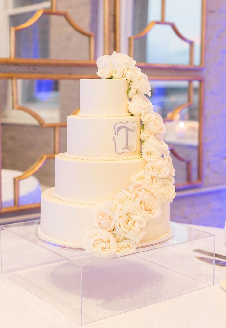 Glam White Wedding Cake at The Faulkner in Jackson, Mississippi