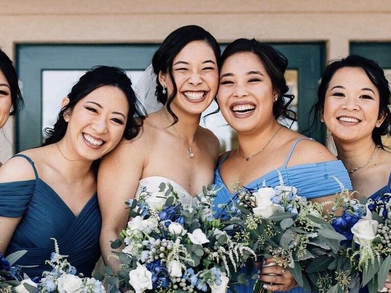 Bride and wedding party with their hair done by Denver beauty pros. 