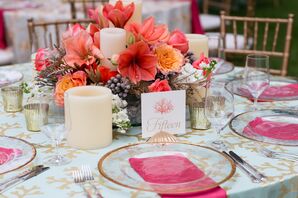 Gold-Painted Seashell, Coral Table Numbers