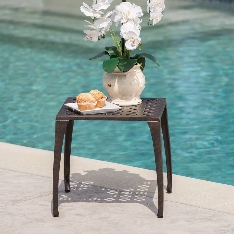 Bronze side table from Walmart for the best 19th wedding anniversary gift