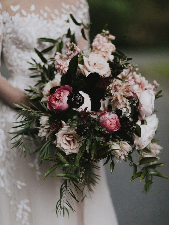 moody pink-and-black bouquet
