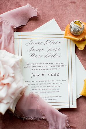 Gold-and-White Invitations for Wedding at Stone River in Columbia, South Carolina