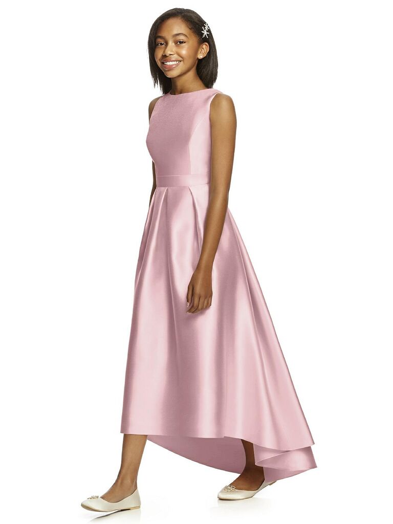 Short junior blush bridesmaid dress