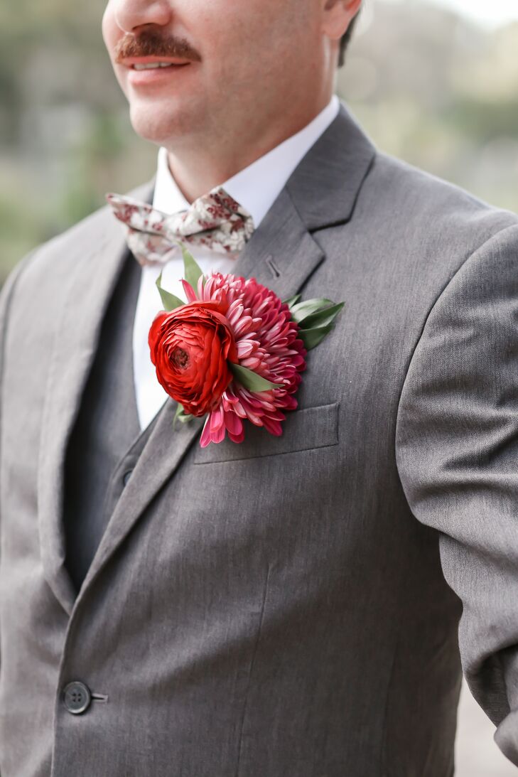 Tropical Red and Pink Boutonniere