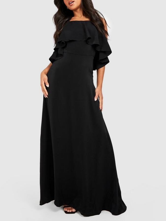 A frilled halter neck, sleeveless and open-back maxi dress in black from Boohoo