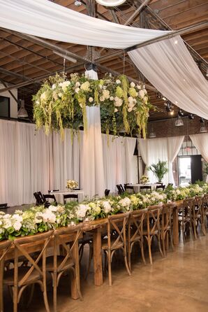 Floral Table Runners and Greenery-Draped Chandelier
