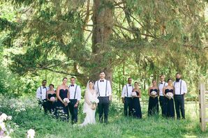 Bride and Groom with Plum Wedding Party