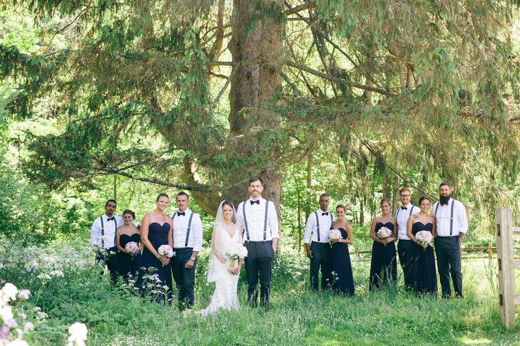 Bride and Groom with Plum Wedding Party