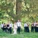 Bride and Groom with Plum Wedding Party