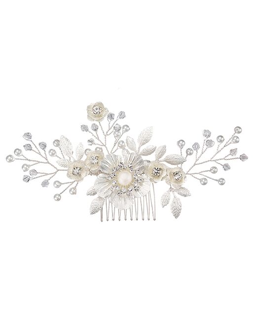 AW Bridal AW BRIDAL Wedding Hair Comb Ivory Flower Bridal Headpiece Hair Clip Wedding Hair Accessories for Brides (Silver) Silver Pins, Combs + Clip - 5